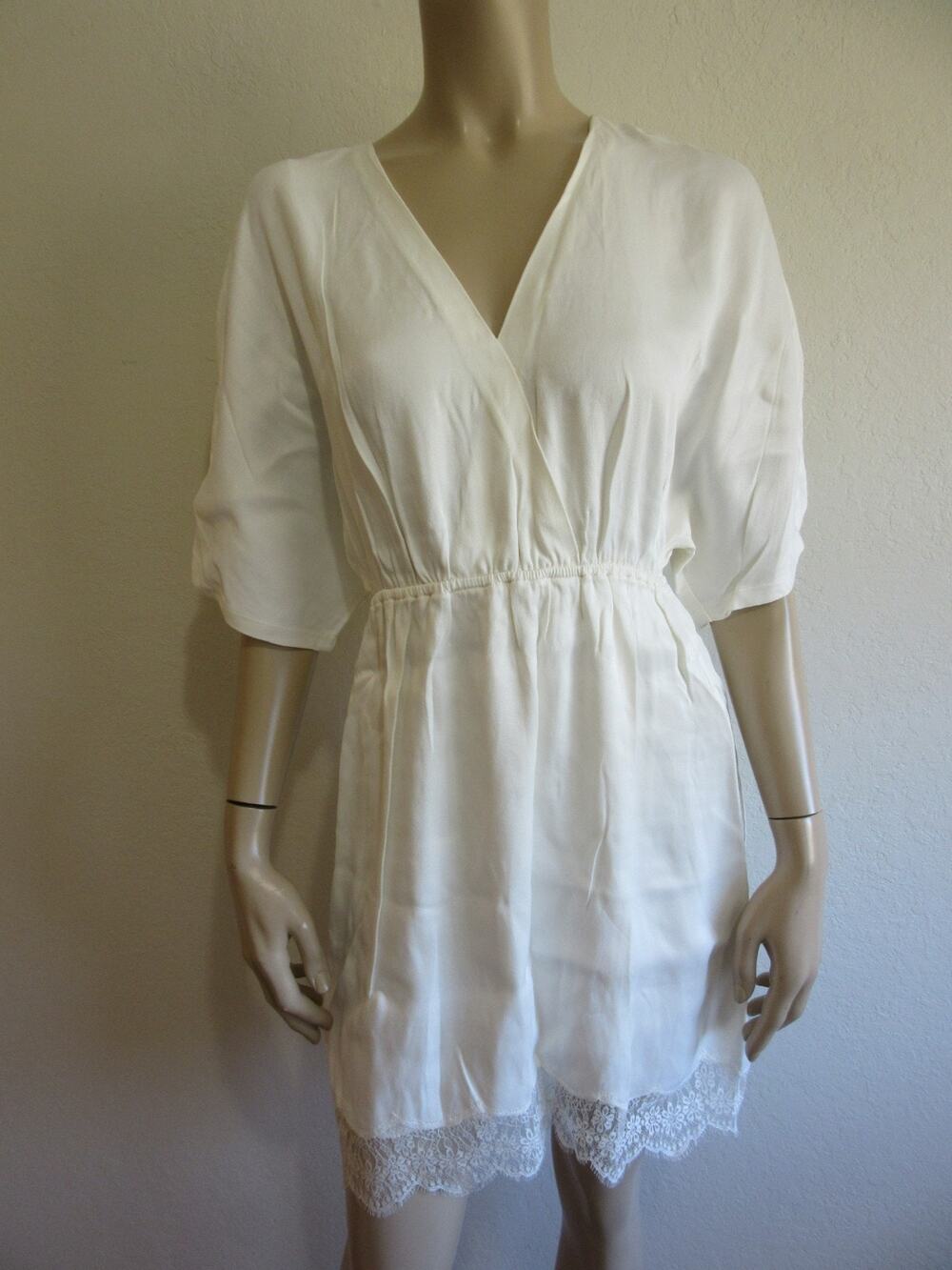 Maje Ecru Robe Fluide Loose Dress Size 1 Relaxed Lace Lustruous Drape-NWT-JB3